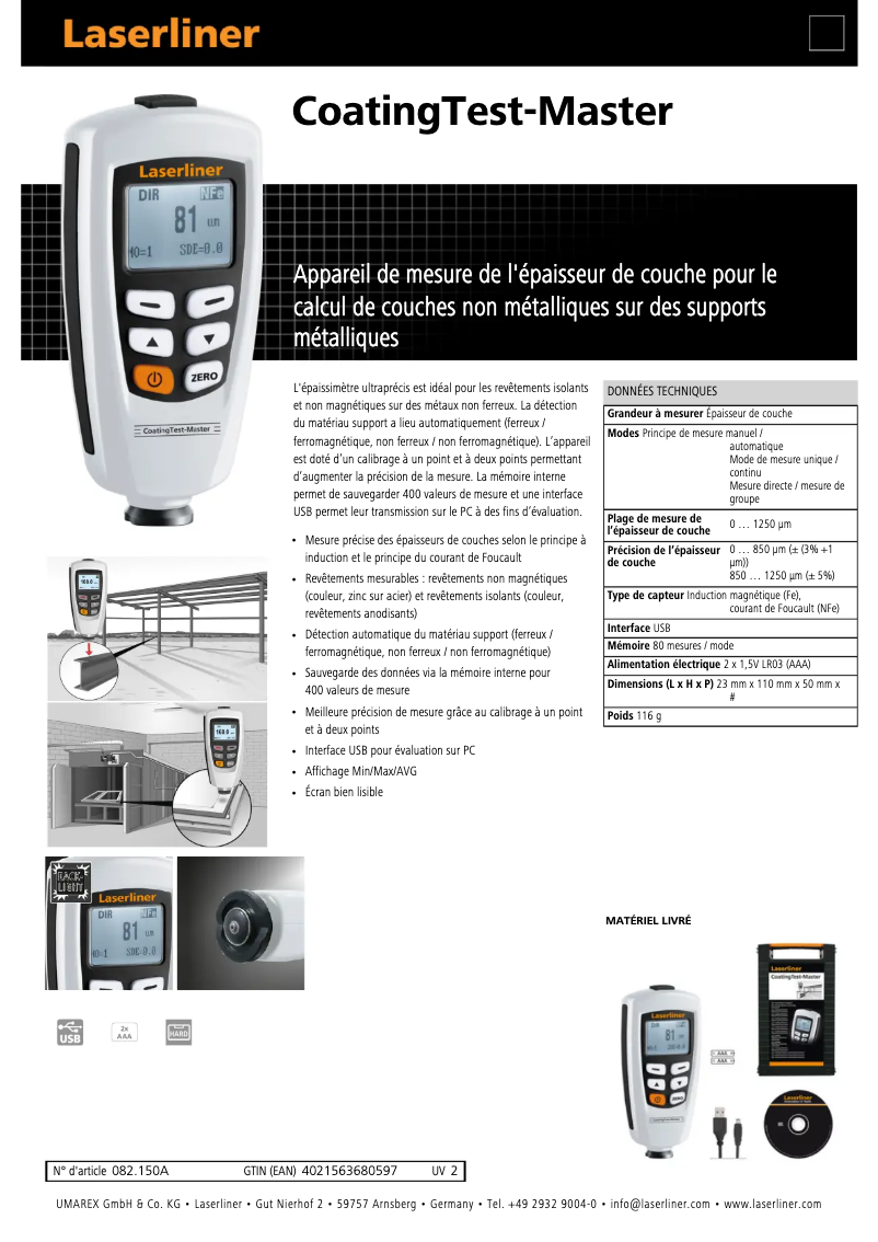 Página 1 del manual Ficha técnica Laserliner CoatingTest-Master