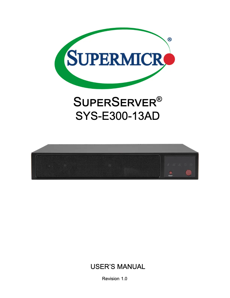 Imagen de la primera página del manual del dispositivo SuperServer SYS-E300-13AD
