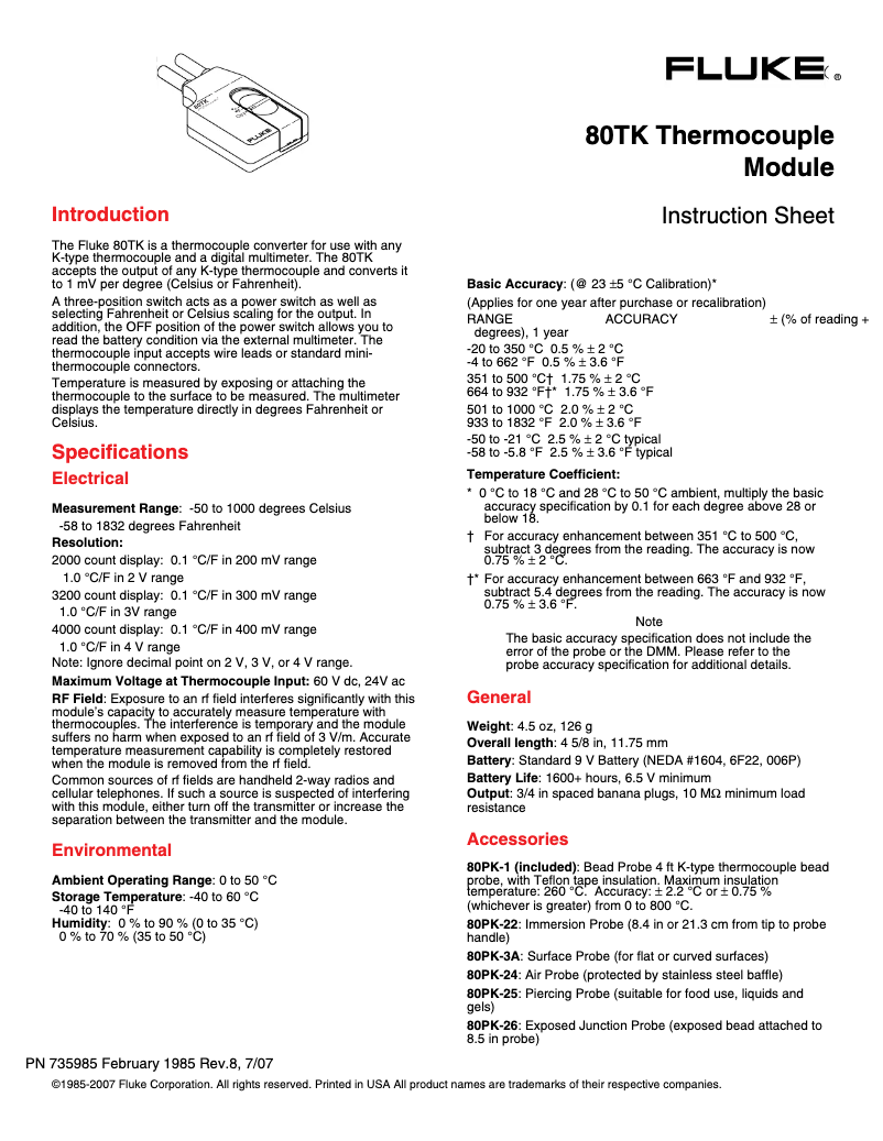 Página nº 1 - Manual de usuario Fluke 80TK