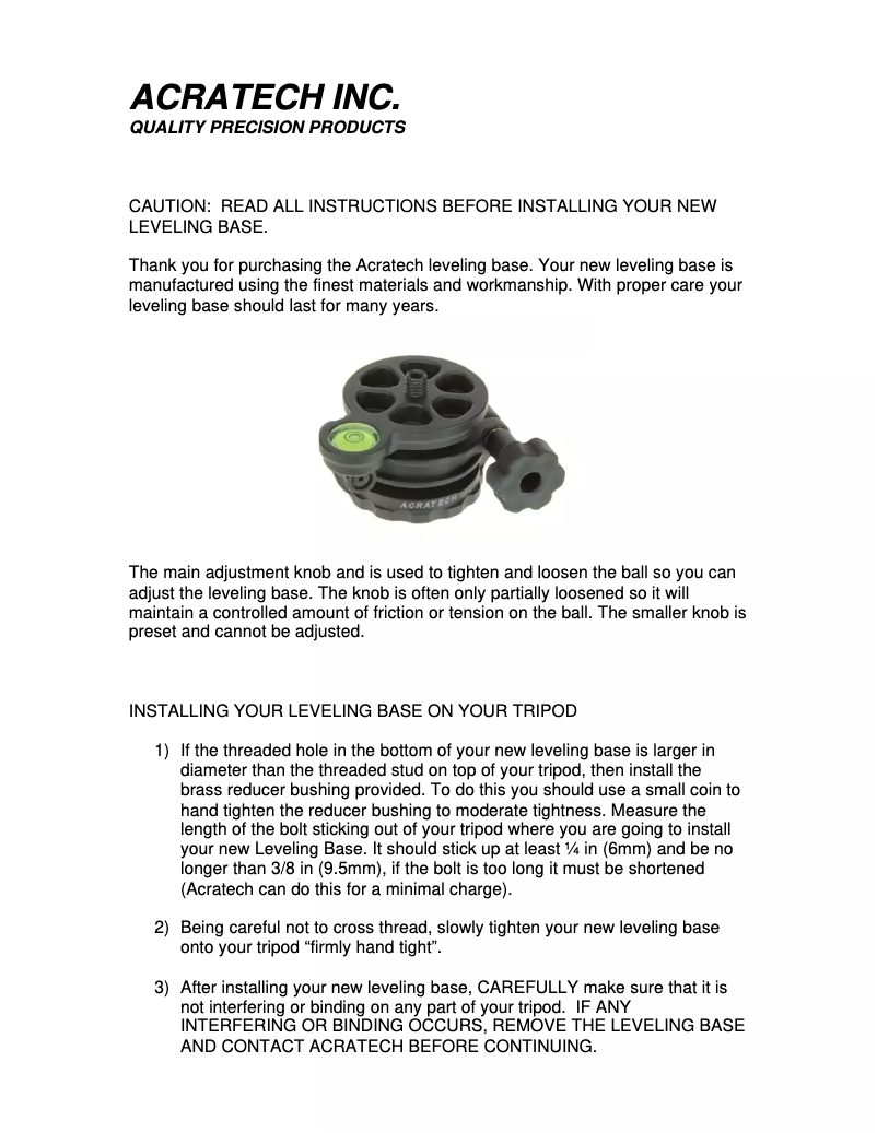 Imagen de la primera página del manual del dispositivo Leveling Base 1117