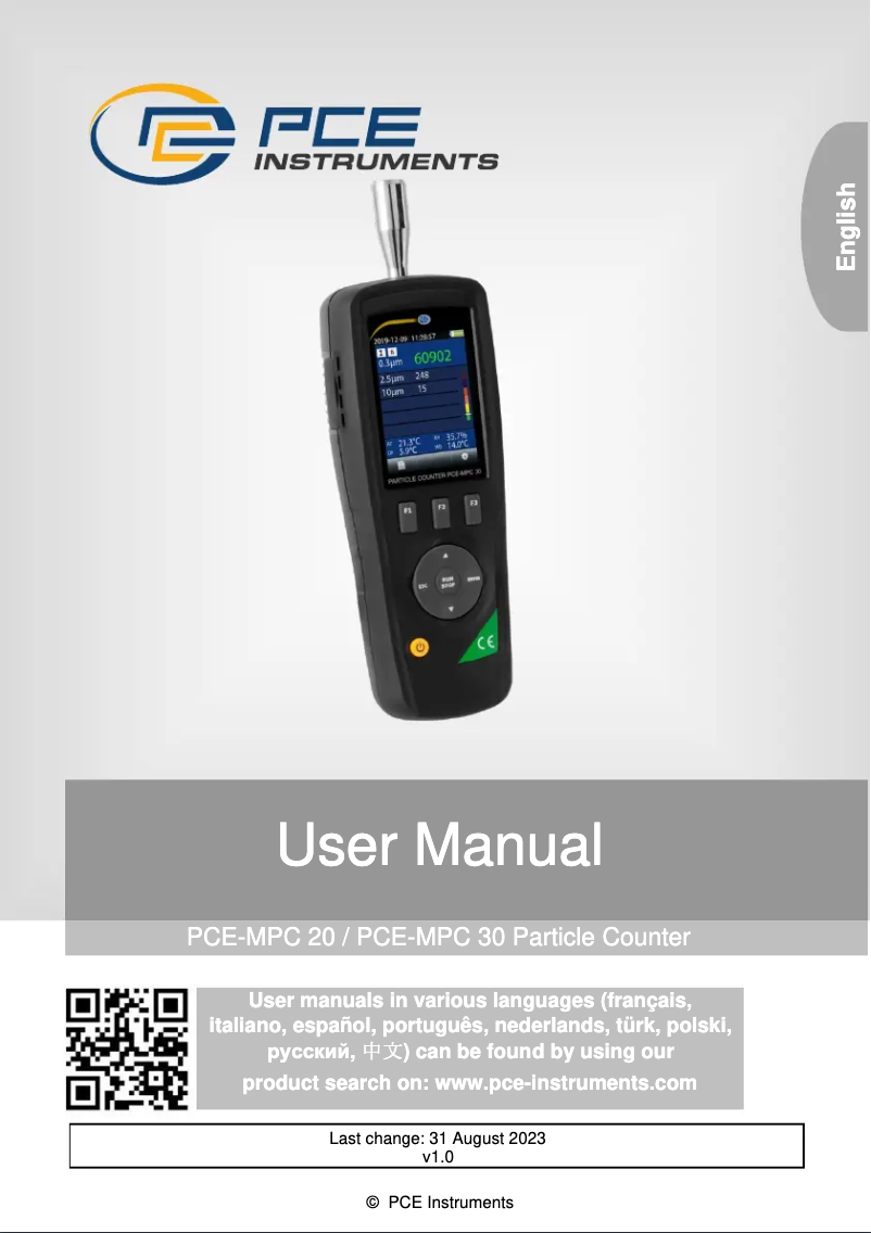 Imagen de la primera página del manual del dispositivo PCE-MPC 20