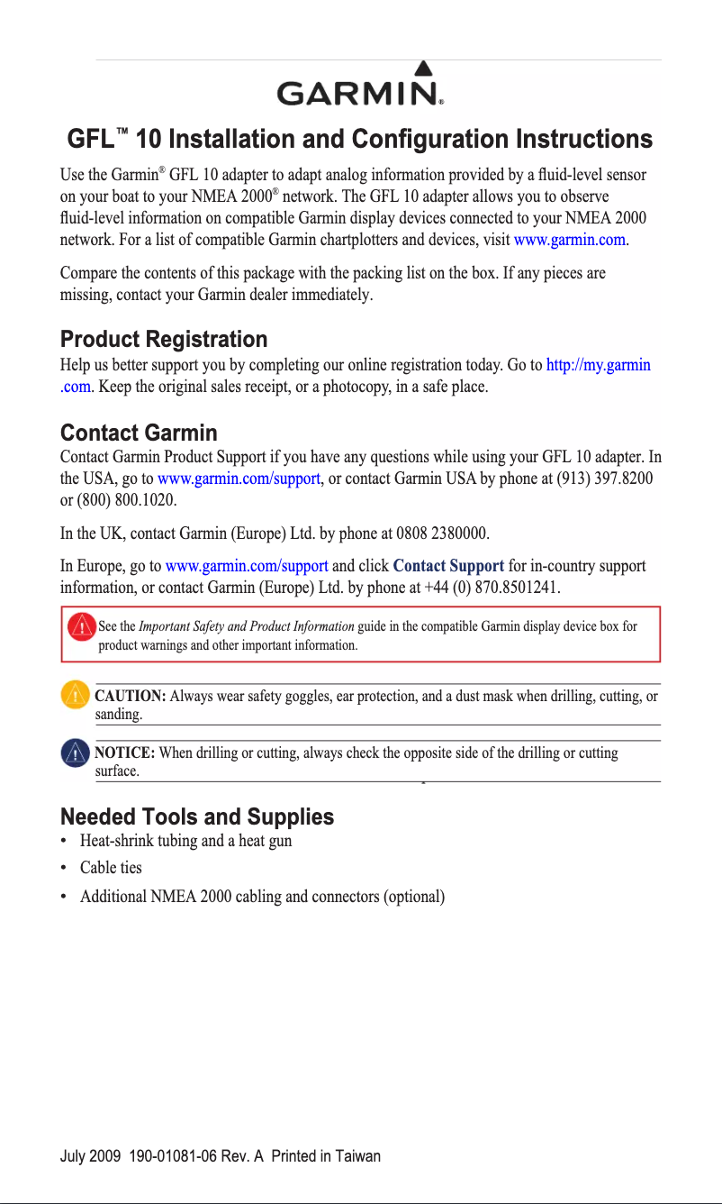 Imagen de la primera página del manual del dispositivo GFL 10