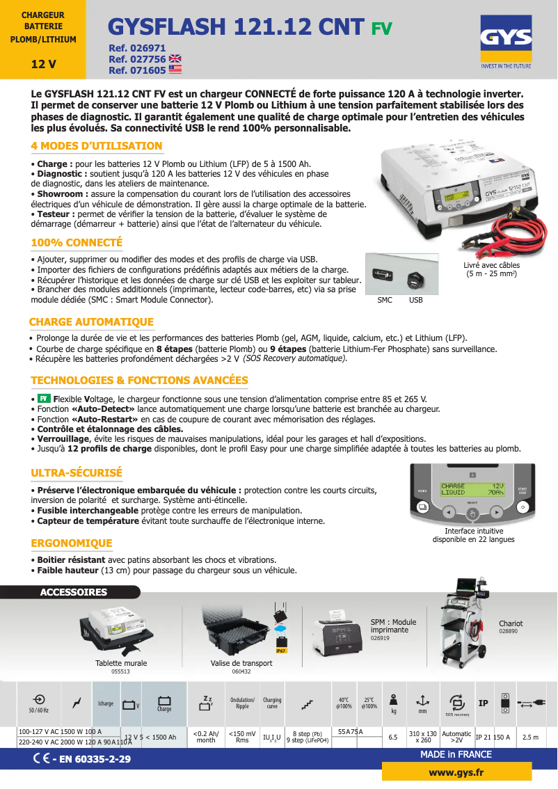 Página 1 del manual Ficha técnica GYS Gysflash 121.12 Cnt-Fv