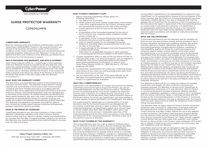 Imagen de la primera página del manual del dispositivo CSP604UMP6