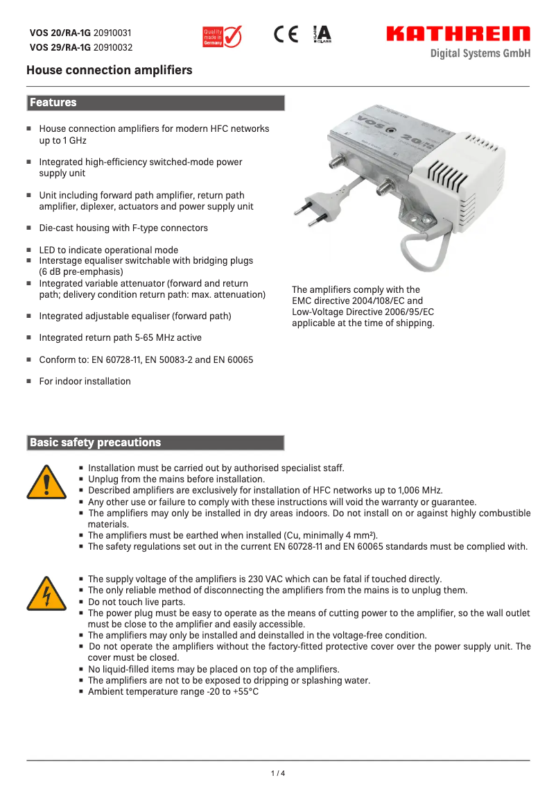 Página 1 del manual Ficha técnica Kathrein VOS 20/RA-1G