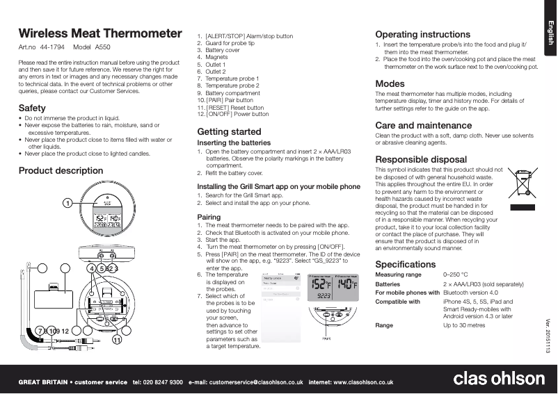 Página 1 del manual Manual de usuario Clas Ohlson A550