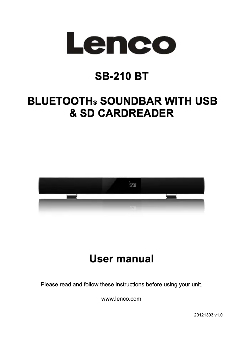 Página nº 1 - Manual de usuario Lenco SB-210 BT