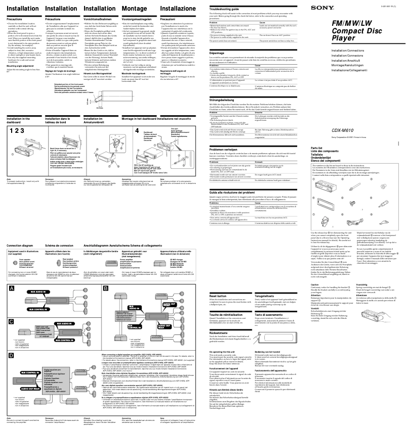 Página nº 1 - Guía de instalación Sony CDX-M610