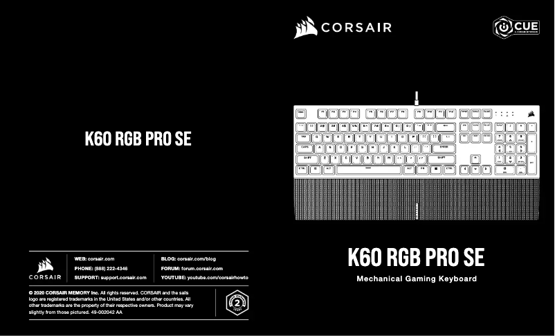 Página 1 del manual Manual de usuario Corsair K60 RGB PRO SE