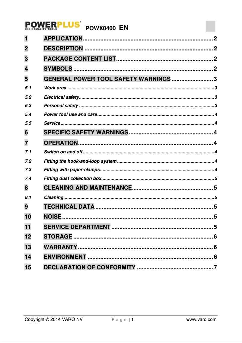 Imagen de la primera página del manual del dispositivo POWX0400