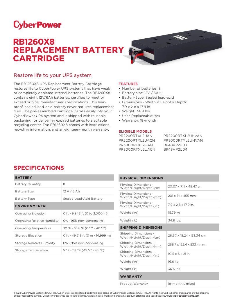 Página nº 1 - Ficha técnica CyberPower RB1260X8