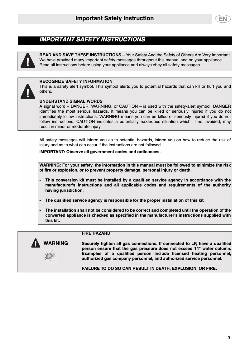 Página 1 del manual Instrucciones de seguridad Smeg PGFU36X