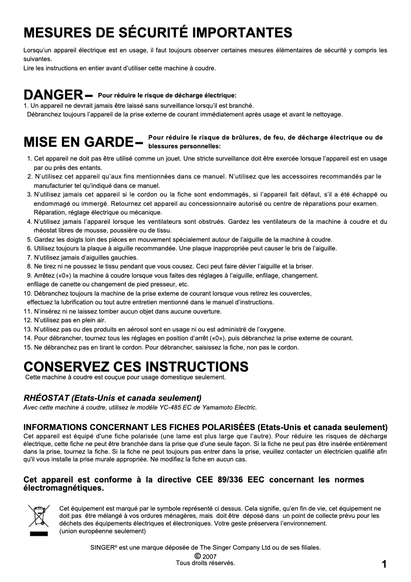 Página 1 del manual Manual de usuario Singer Curvy