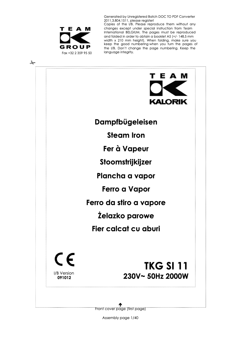 Imagen de la primera página del manual del dispositivo TKG SI 11