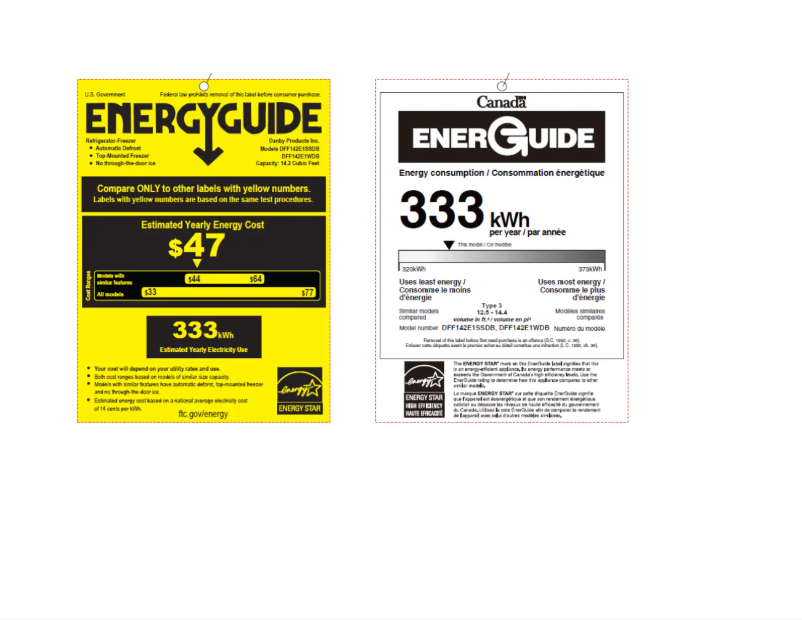 Página 1 del manual Etiqueta energética Danby DFF142E1WDB