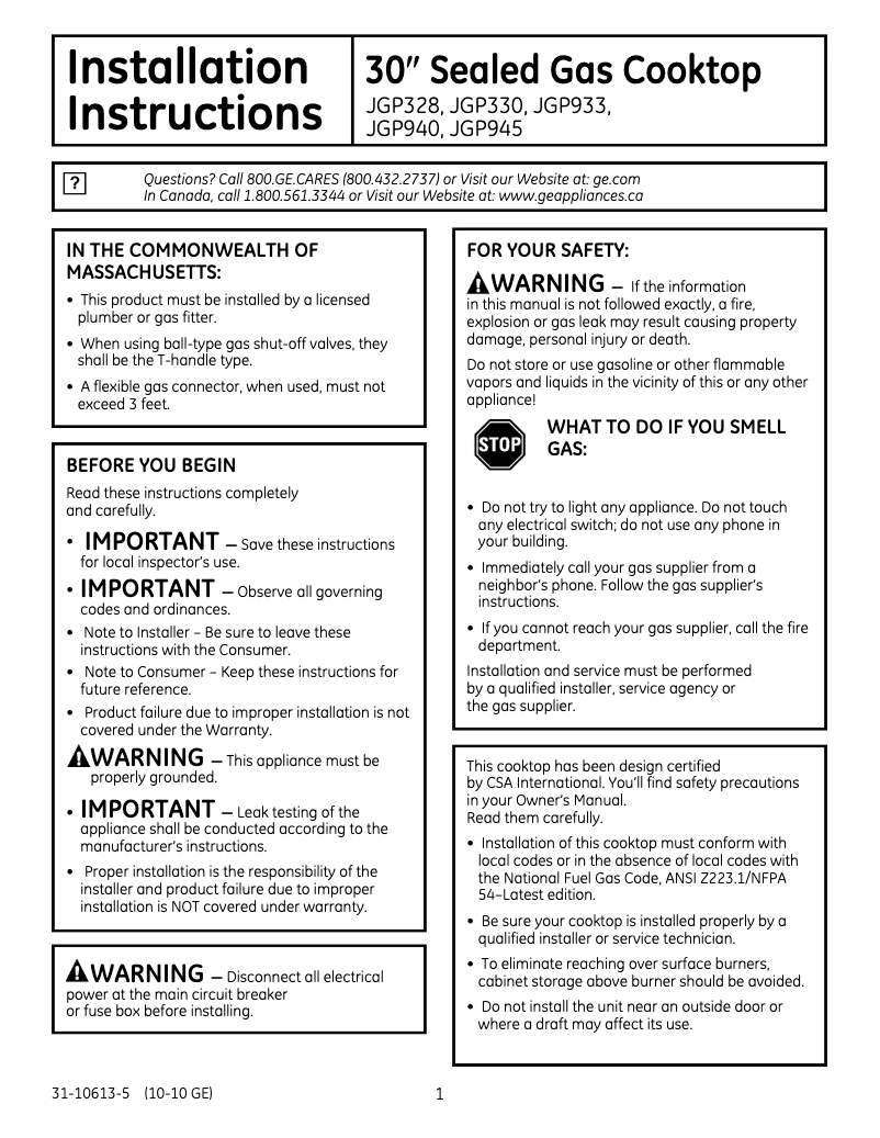 Imagen de la primera página del manual del dispositivo Profile JGP945WEKWW
