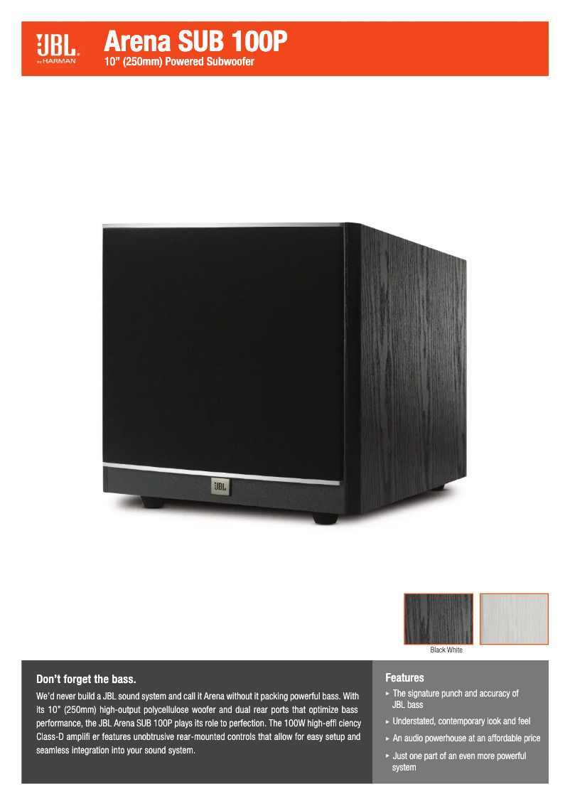 Página 1 del manual Ficha técnica JBL Arena SUB 100P