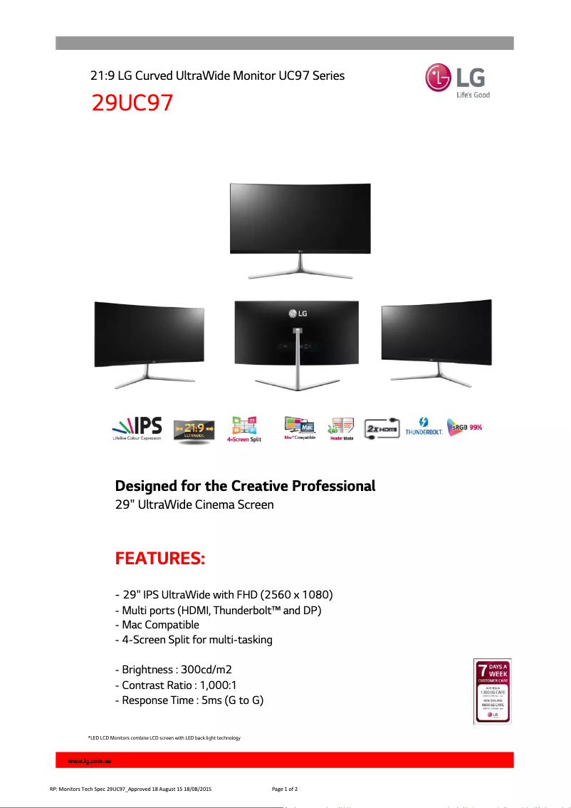 Imagen de la primera página del manual del dispositivo 29UC97-S