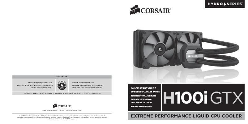 Página 1 del manual Guía de inicio rápido Corsair Hydro Series H100i RGB Platinum