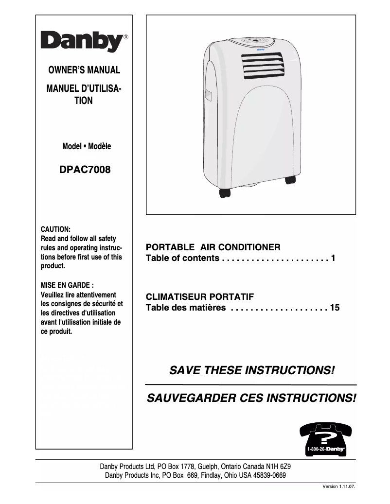 Página nº 1 - Manual de usuario Danby DPAC7008