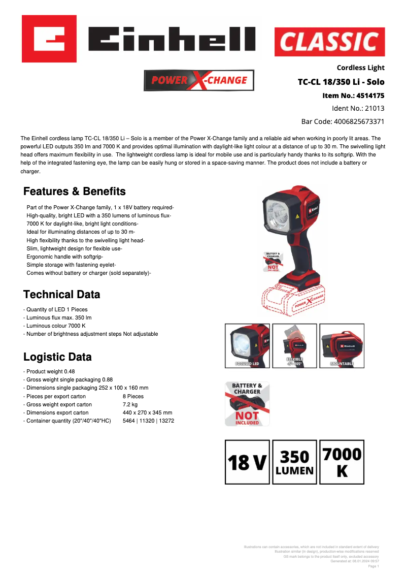 Imagen de la primera página del manual del dispositivo TC-CL 18/350 Li