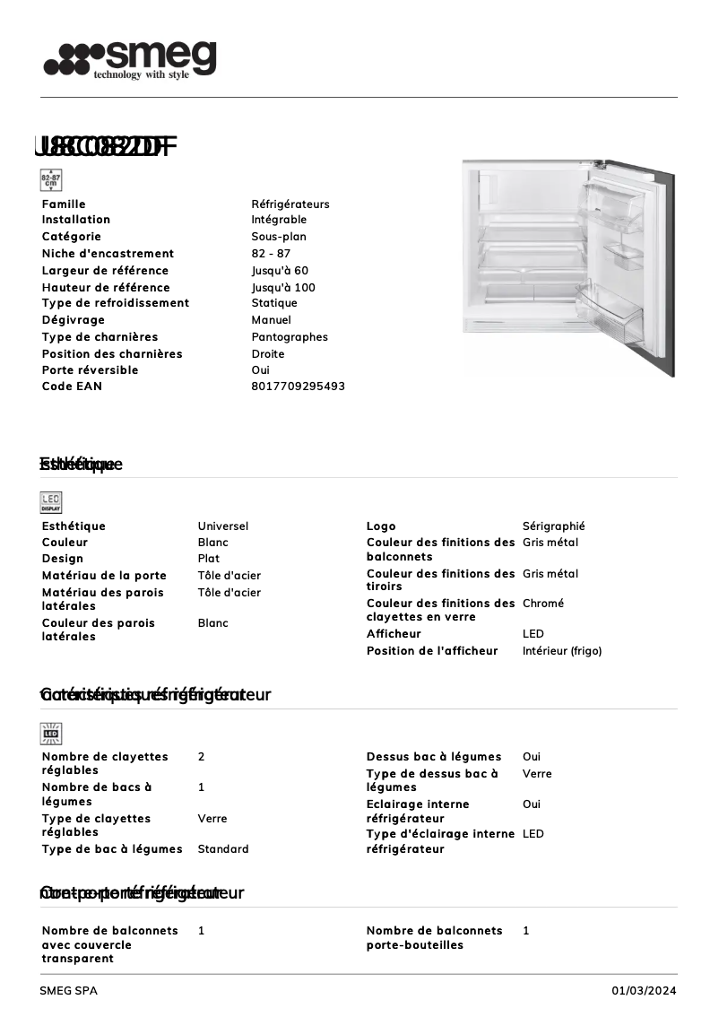 Página 1 del manual Ficha técnica Smeg U8C082DF