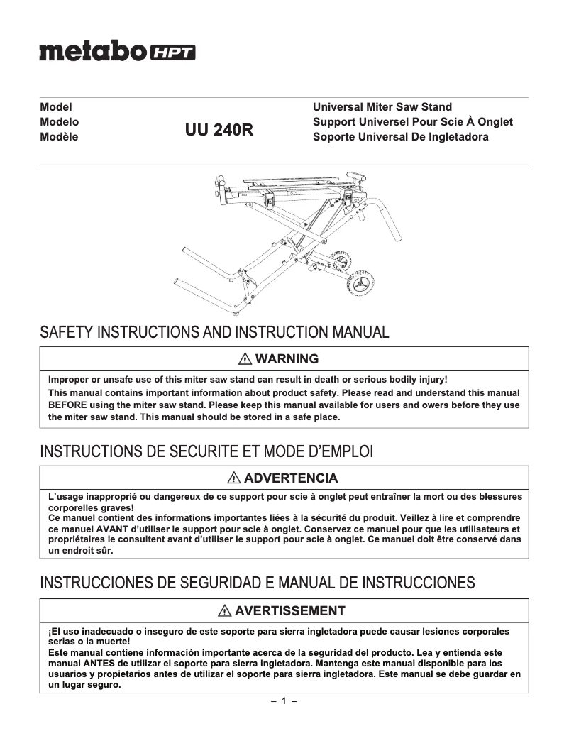Imagen de la primera página del manual del dispositivo UU240R