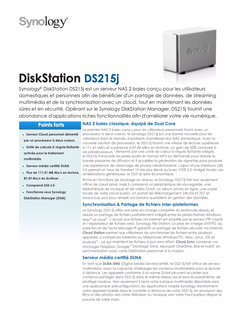 Página 1 del manual Ficha técnica Synology DiskStation DS215J