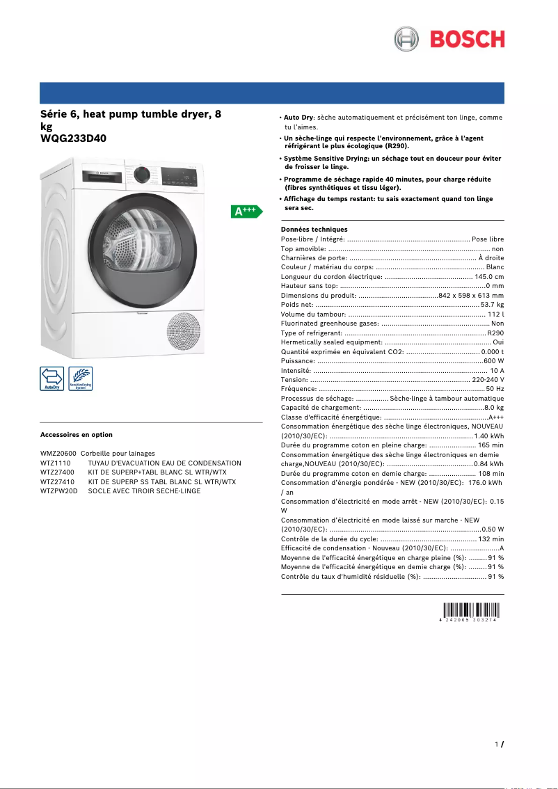 Imagen de la primera página del manual del dispositivo WQG233D40