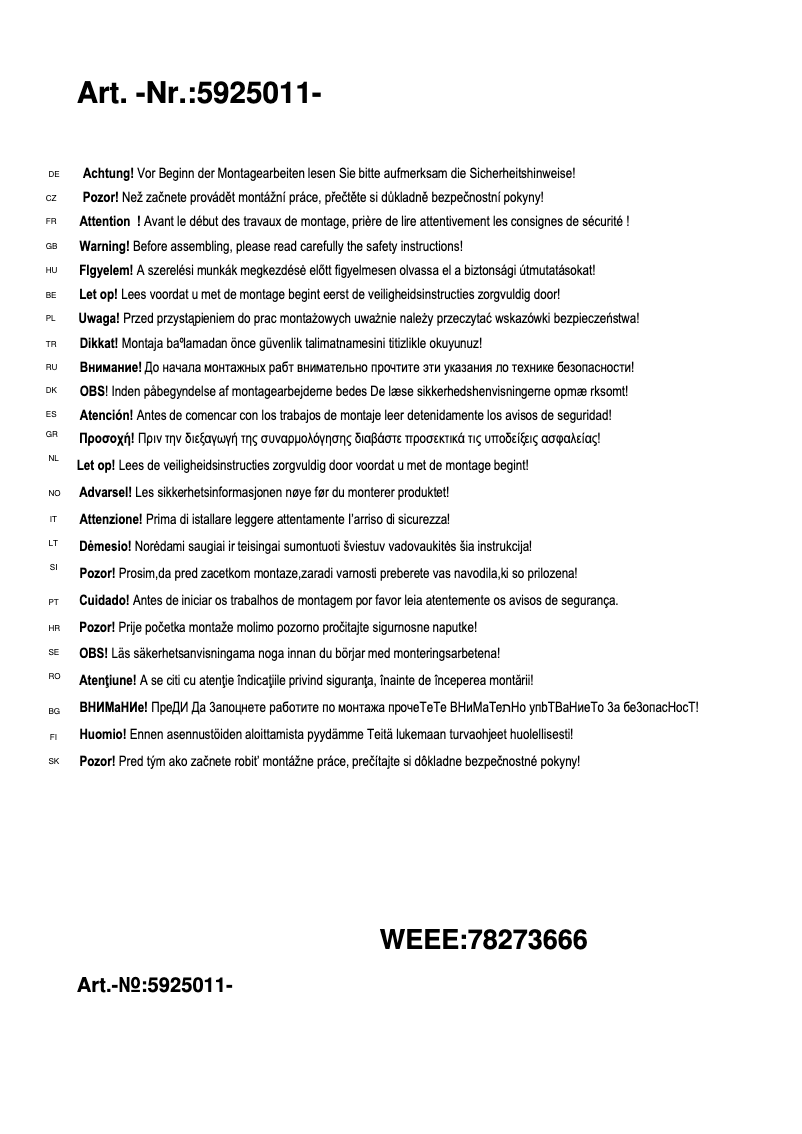 Imagen de la primera página del manual del dispositivo Henk 5925011-08