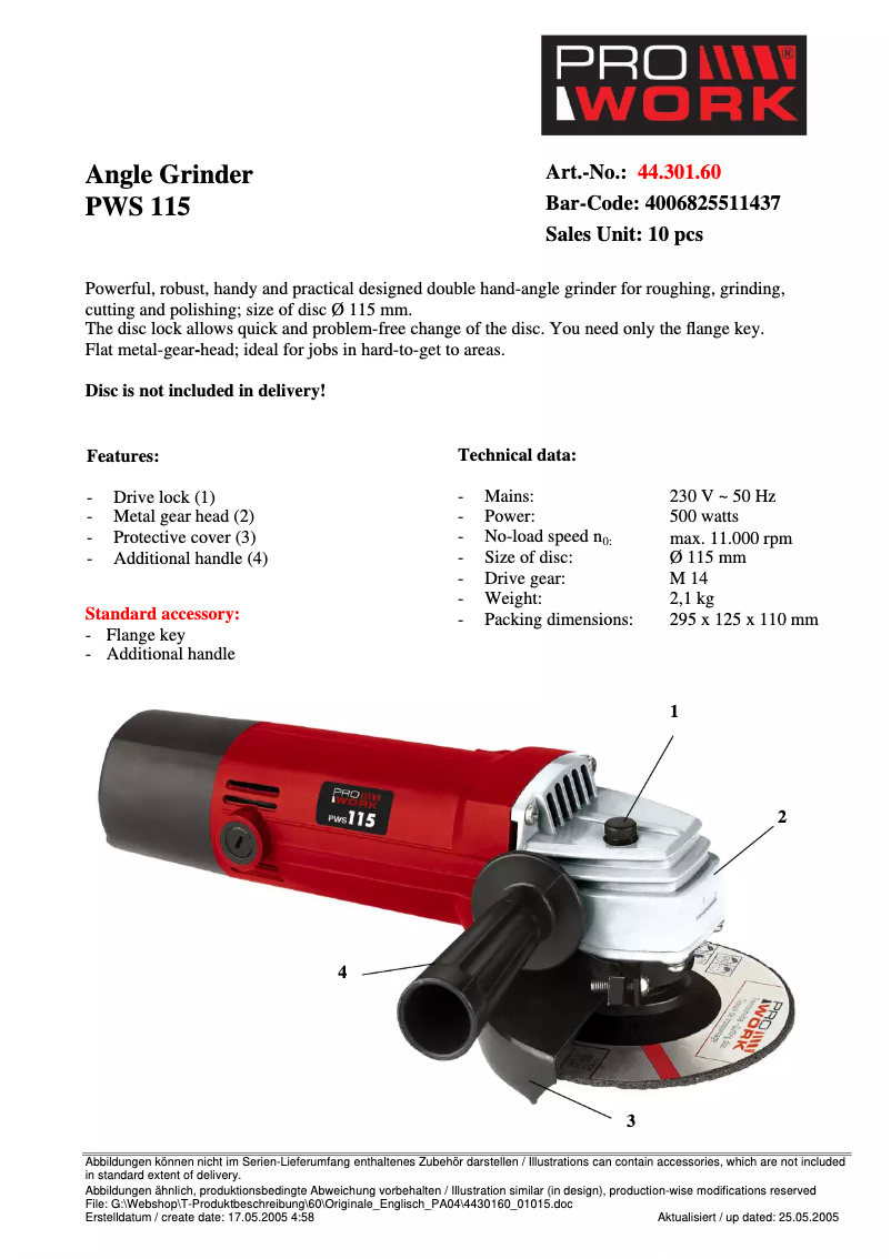 Página 1 del manual Manual de usuario Prowork PWS 115