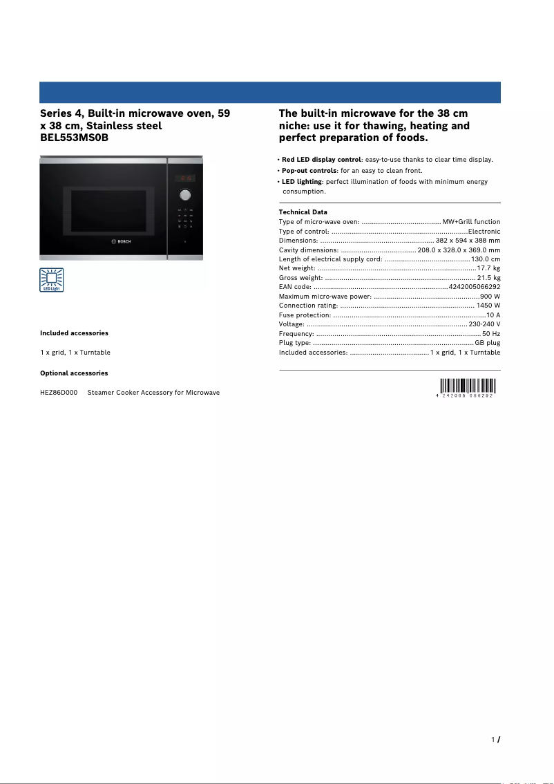 Página 1 del manual Ficha técnica Bosch Serie 4 BEL553MS0B