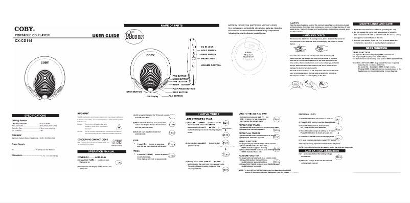 Imagen de la primera página del manual del dispositivo CX-CD114