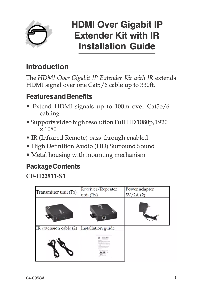 Imagen de la primera página del manual del dispositivo CE-H22811-S1