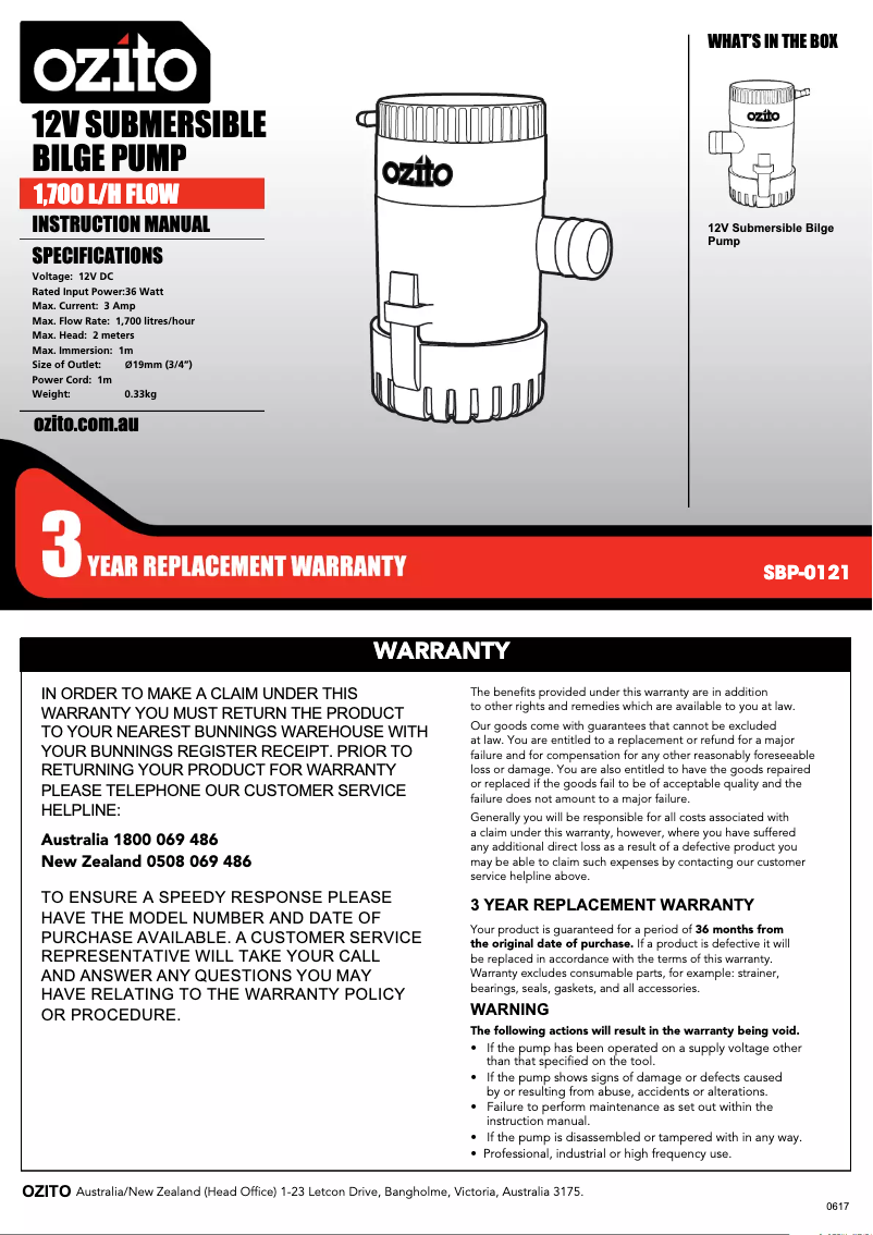 Imagen de la primera página del manual del dispositivo SBP-0121
