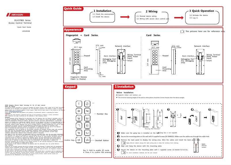 Página 1 del manual Guía de inicio rápido Hikvision DS-K1T805