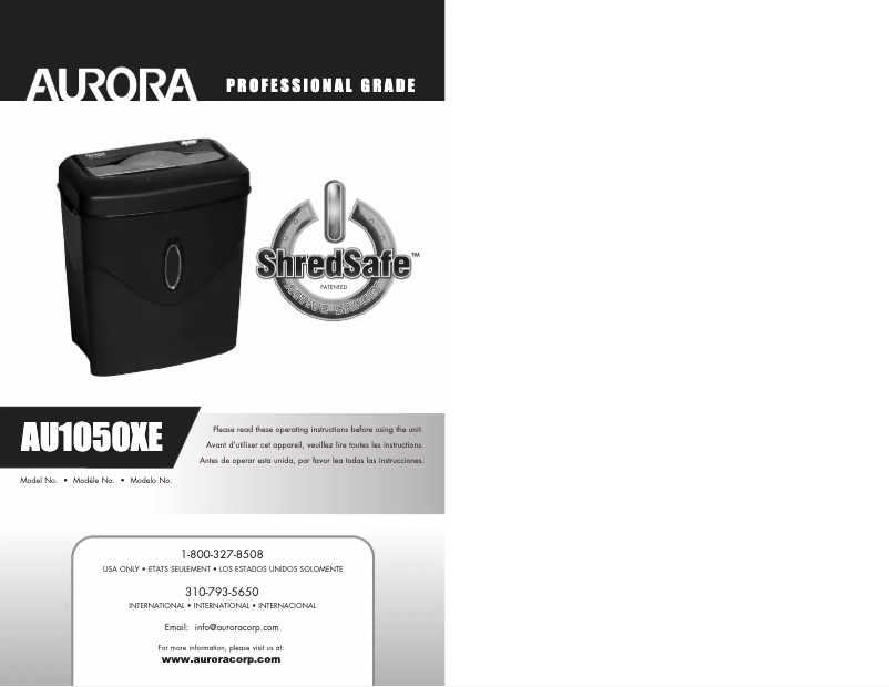 Página 1 del manual Manual de usuario Aurora ShredSafe AU1050XE