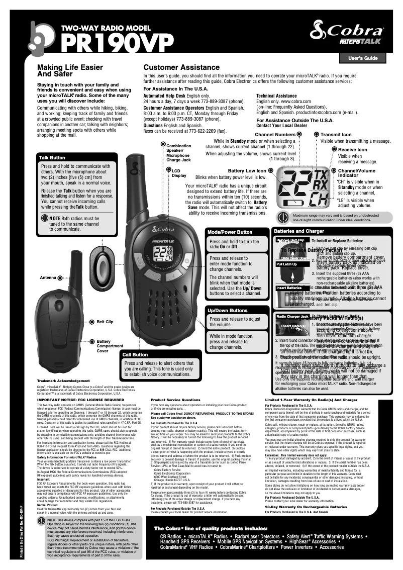 Página nº 1 - Manual de usuario Cobra MicroTalk PR190VP