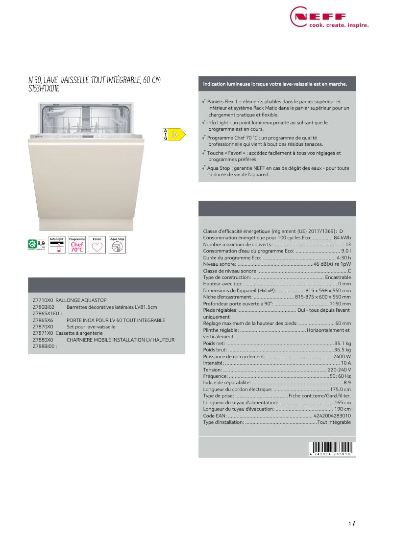 Página nº 1 - Ficha técnica Neff S153HTX01E