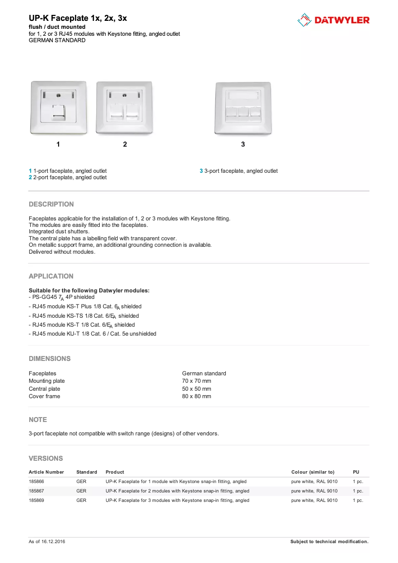 Página 1 del manual Manual de usuario Dätwyler UP-K