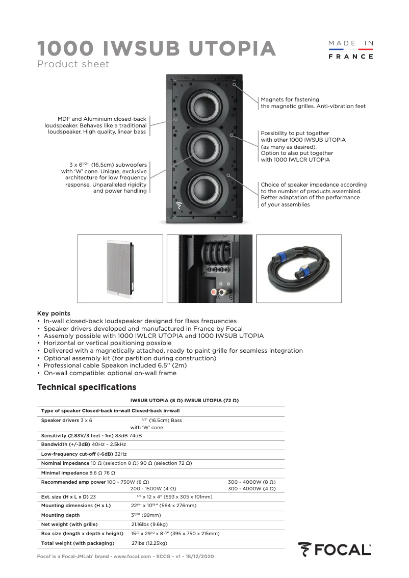 Página 1 del manual Ficha técnica Focal 1000 IWSUB Utopia