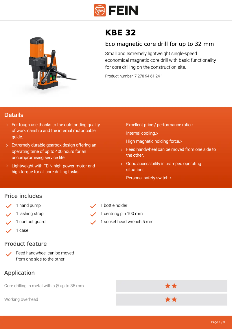 Página nº 1 - Ficha técnica Fein KBE 32