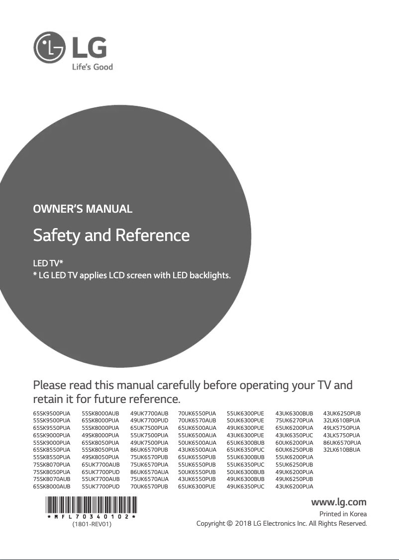 Imagen de la primera página del manual del dispositivo 65SK9500