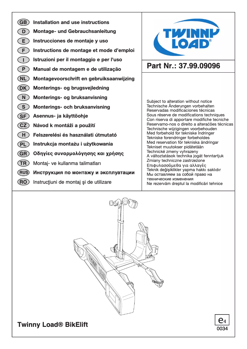 Imagen de la primera página del manual del dispositivo BikElift