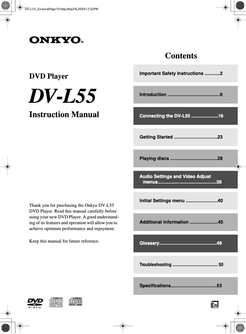 Imagen de la primera página del manual del dispositivo DV-L55