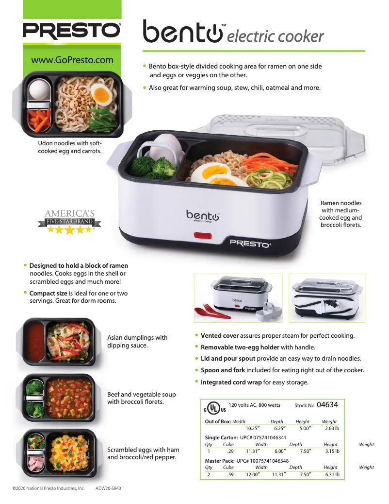 Página 1 del manual Ficha técnica Presto Bento 04634