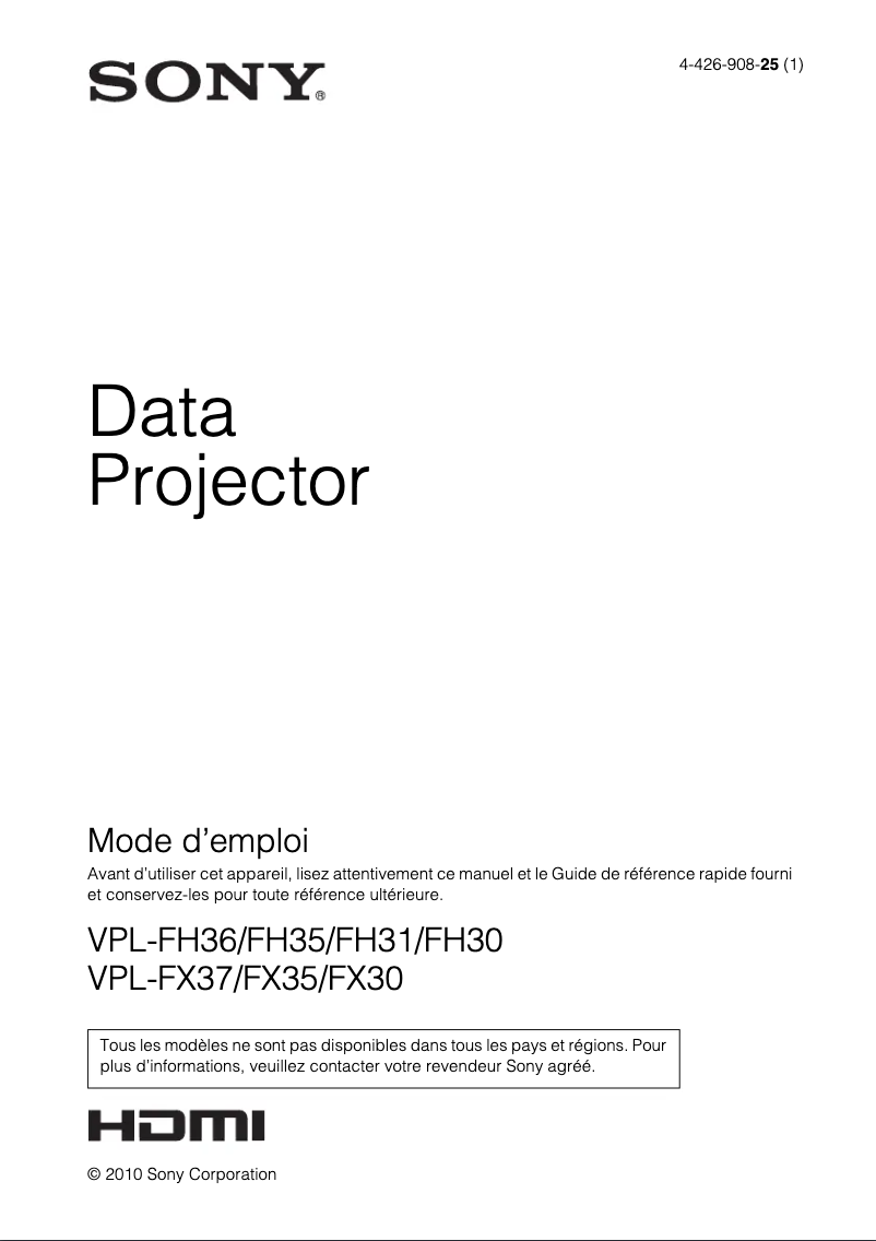 Imagen de la primera página del manual del dispositivo VPL-FH35