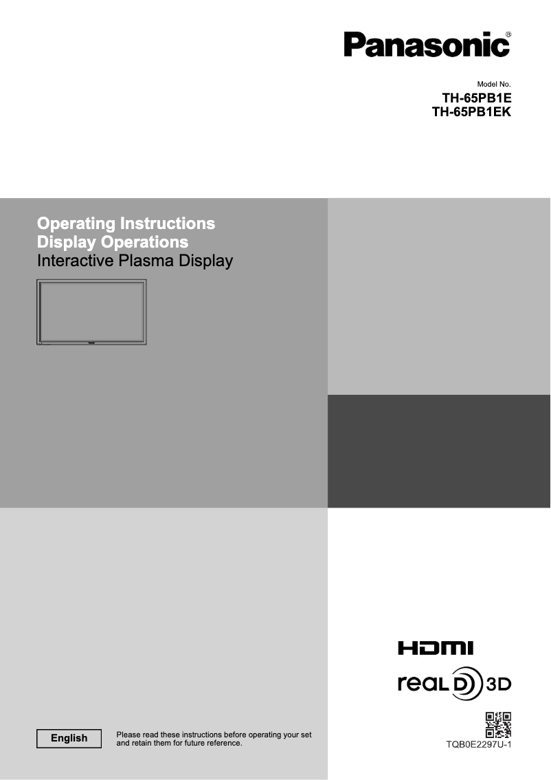 Página nº 1 - Manual de usuario Panasonic TH-65PB1EK