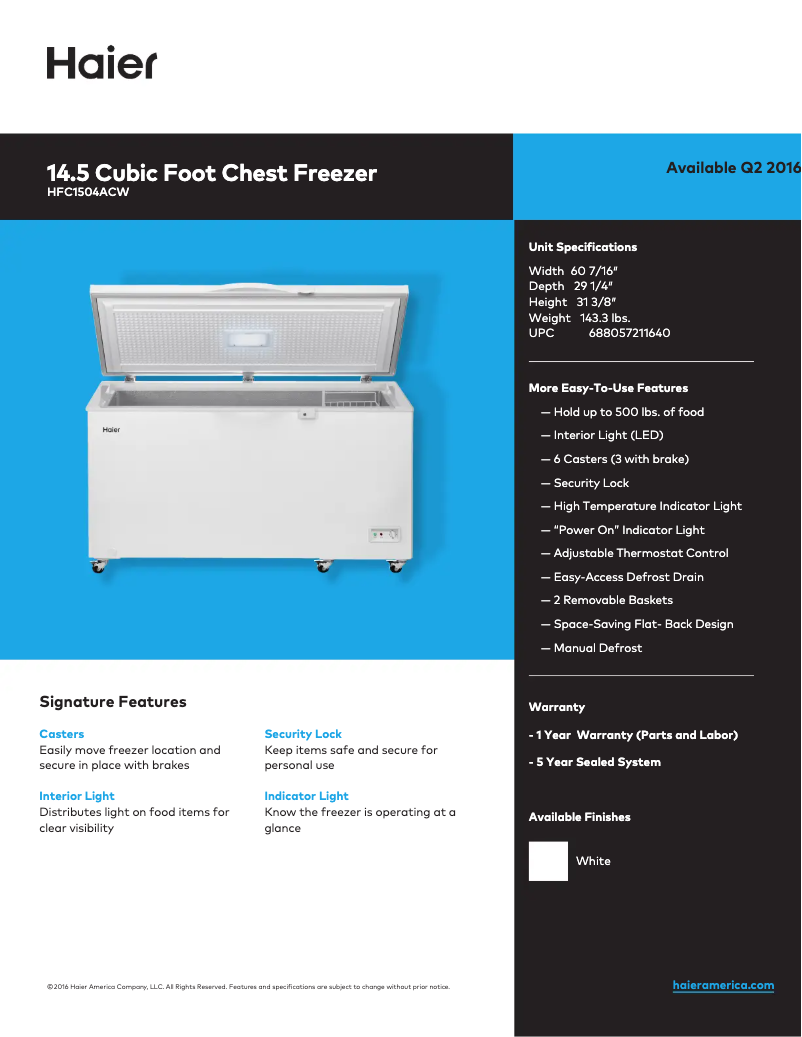 Página 1 del manual Ficha técnica Haier HFC1504ACW