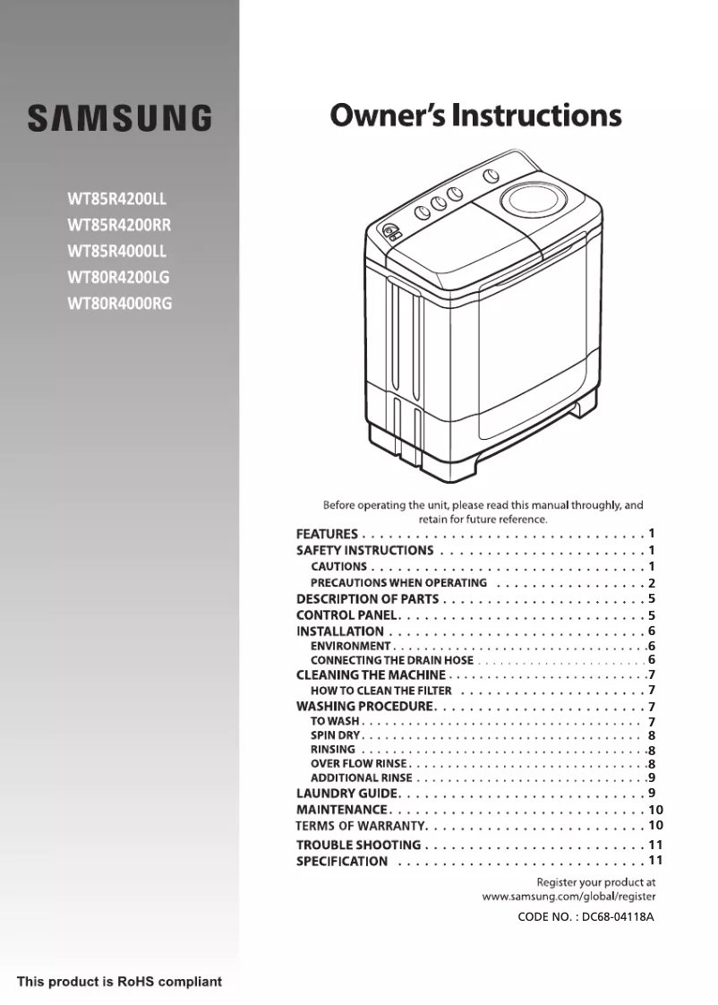 Página 1 del manual Manual de usuario Samsung WT85R4000LL